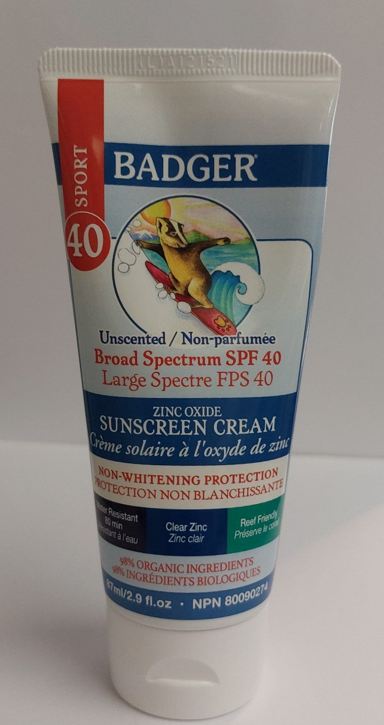 Organic Remedy Sunscreen-Badger Unscented Active 40SPF 87ml