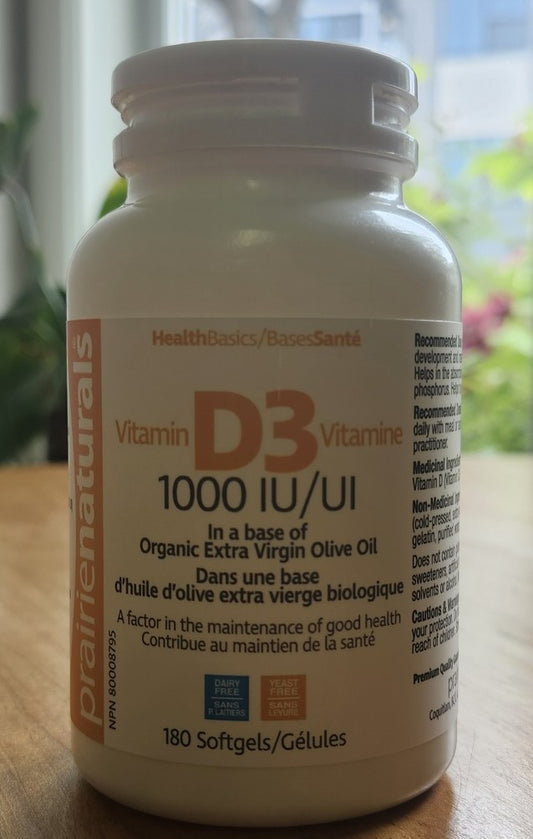 Keto-Prairie Naturals, Organic D3, 1000IU in Extra Virgin Olive Oil capsules (180 cnt)