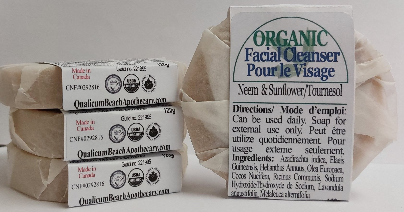 Organic Face Soap Bar-Neem Sunflower Face/Body 120ml – Qualicum Beach ...