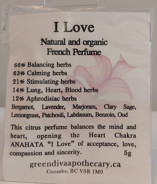 Organic Cosmetics/Perfumes: I Love (dark blue, roller-bottle) 4ml